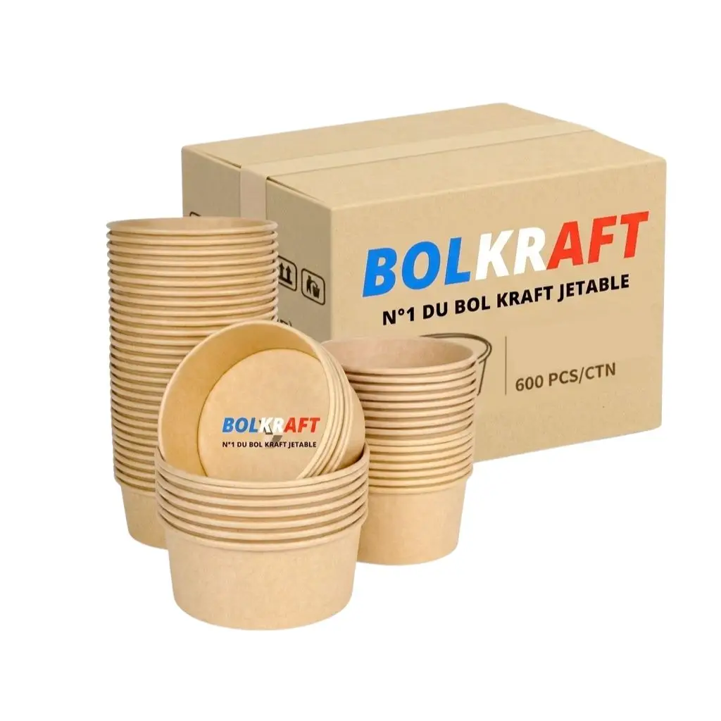 Bol kraft brun 1100 ml Ø165 mm – Carton 600 pièces
