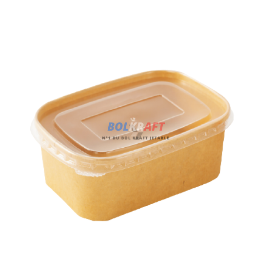 Pack bol kraft rectangulaire 850 ml + couvercle – 300 pièces
